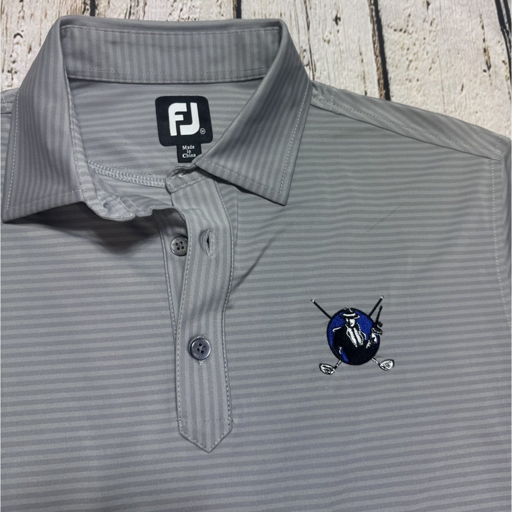 FootJoy Polo‎ Shirt Men's Size M Gray Striped Short Sloove Chest Logo Stretch